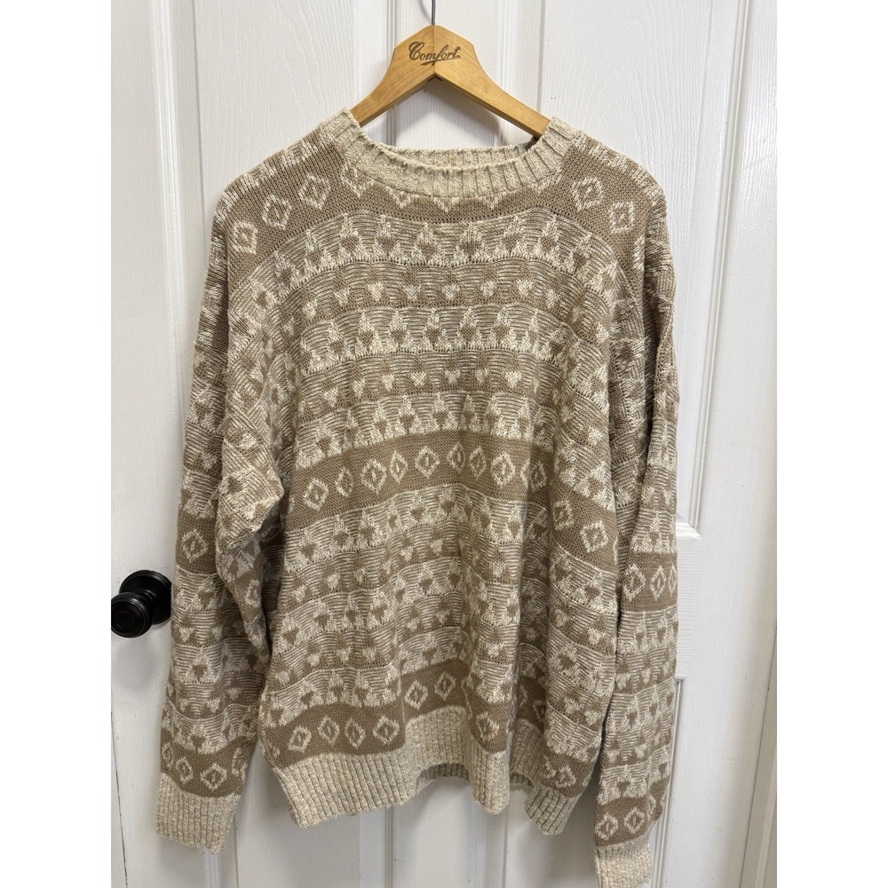 VTG LORD JEFF Sandstone Collection Geometric 100% Fine Cotton Men XL Sweater USA